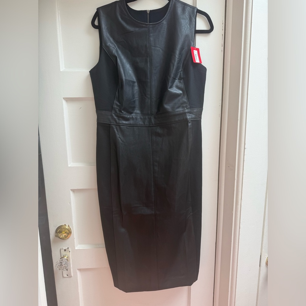 NWT Spanx Leather-Like Combo Sheath Dress-Luxe Black - Picture 7 of 11